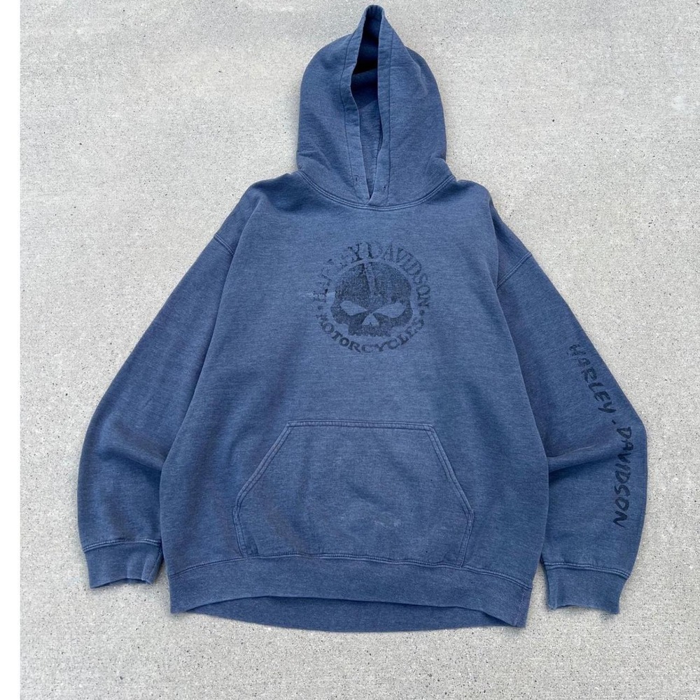 Harley Davidson Hoodie Mens Skull Bar Shield Graphic sleeve hit
